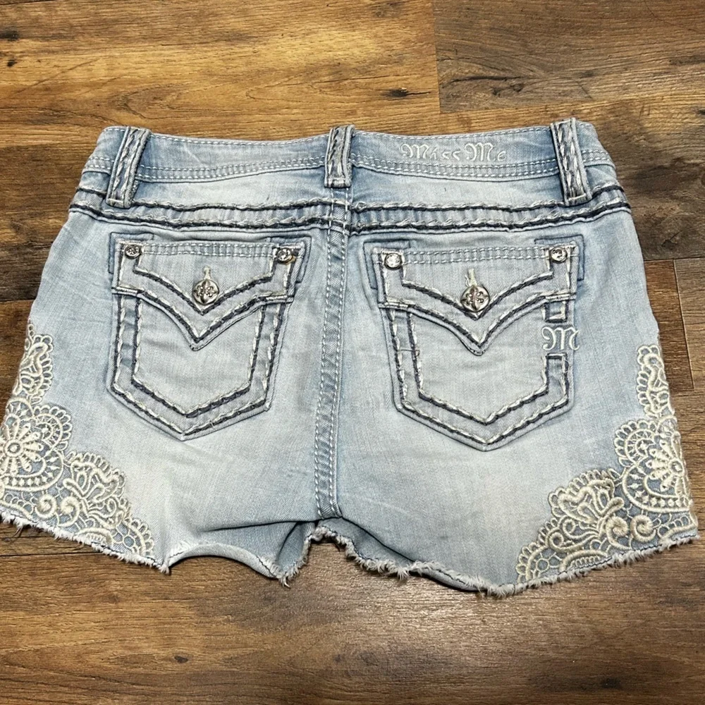 Miss Me Light Blue Jean Shorts with Cream Lace big girls #14